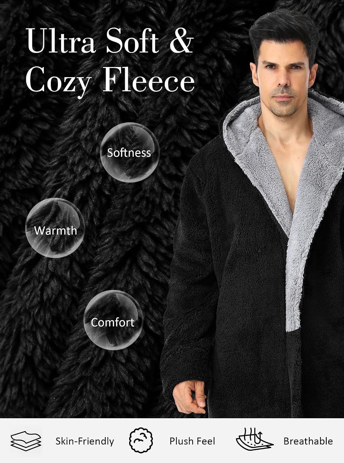 Artfasion Plush Mens Robe with Hooded: Fluffy Long Spa Bathrobe for House