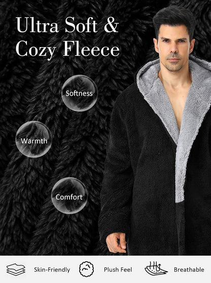 Artfasion Plush Mens Robe with Hooded: Fluffy Long Spa Bathrobe for House