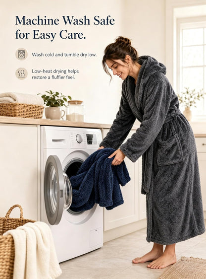 ToastyLife Mens Soft Plush Fleece Long Robe, Hooded Bathrobe with Pockets