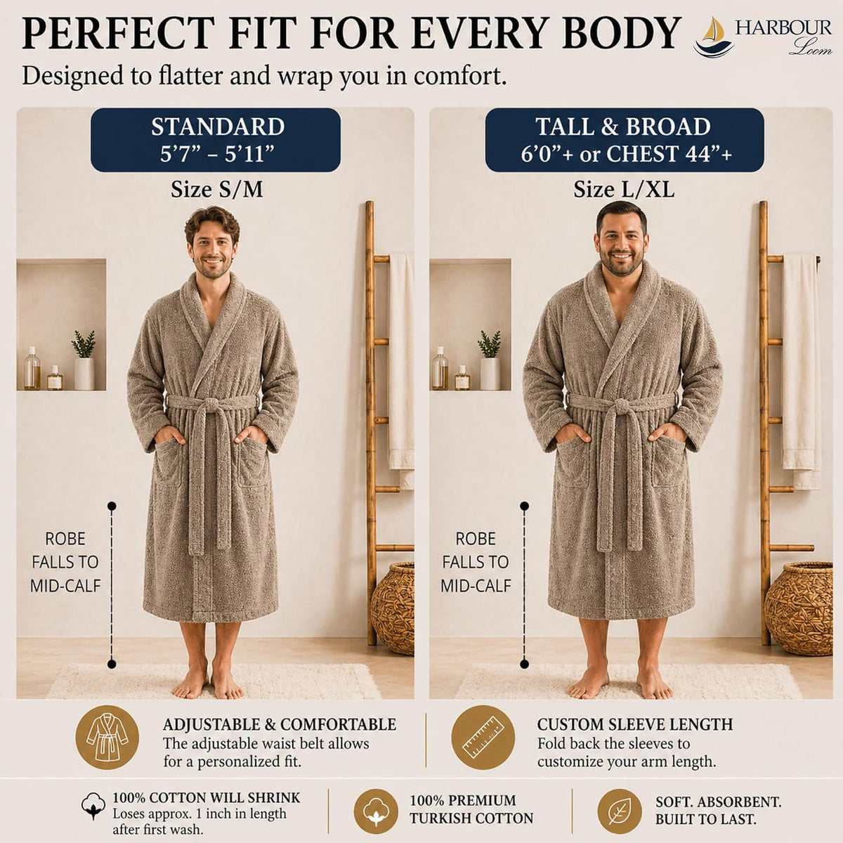Men's Turkish Cotton Terry Bathrobe, Shawl Collar