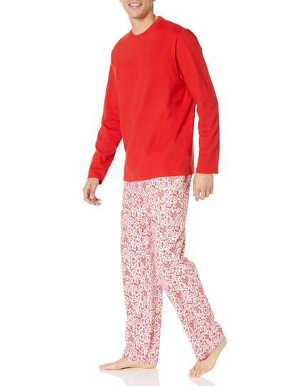 Amazon Essentials Men's 100% Cotton Flannel Pant and Long-Sleeve T-Shirt Pajama Set