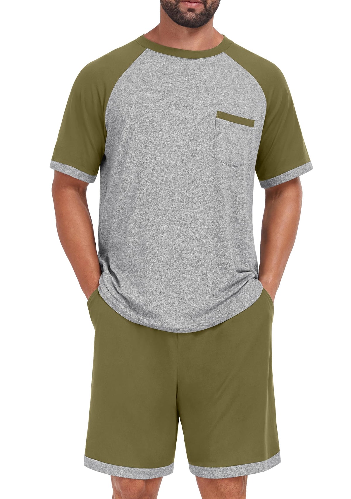 Mens Pajamas Set Shirt and Shorts Lightweight Summer Sleepwear