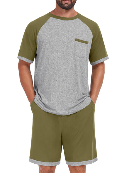 Mens Pajamas Set Shirt and Shorts Lightweight Summer Sleepwear