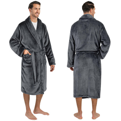 PAVILIA Mens Soft Fleece Bathrobe Lightweight Long Robe for Men Shower Bath