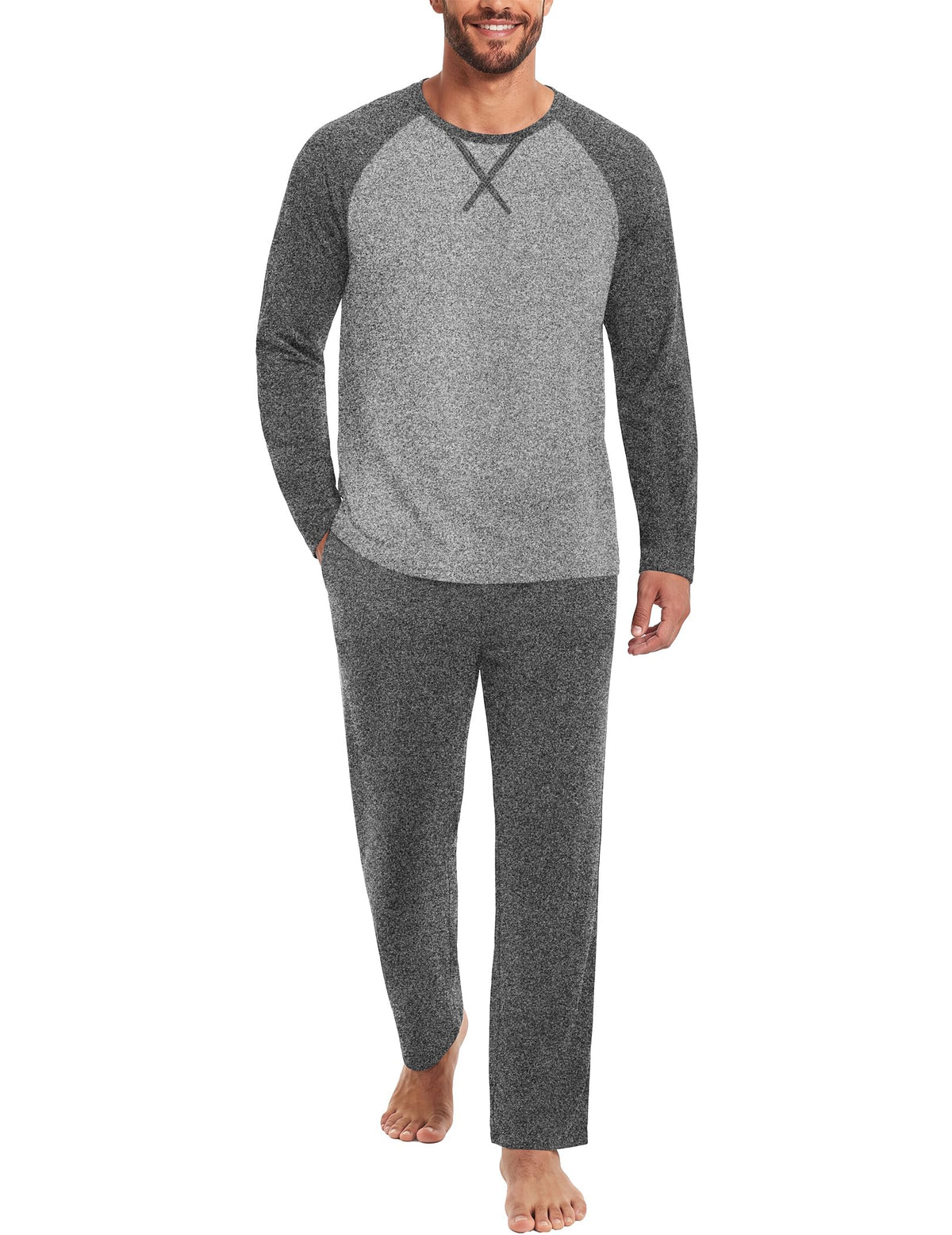 Ekouaer Mens Pajama Set Long Sleeve PJs Lightweight Sleepwear with Pockets