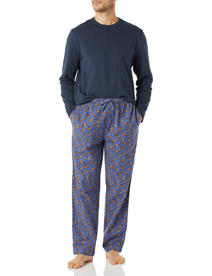 Amazon Essentials Men's 100% Cotton Flannel Pant and Long-Sleeve T-Shirt Pajama Set