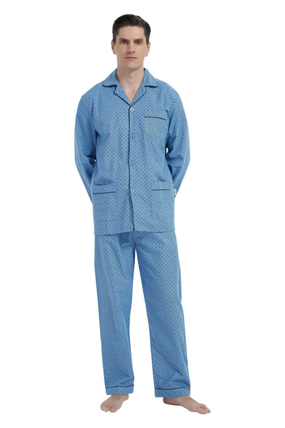 GLOBAL Men's Pajamas Sets 100% Cotton Flannel Sleepwear Long-Sleeve top & Bottom