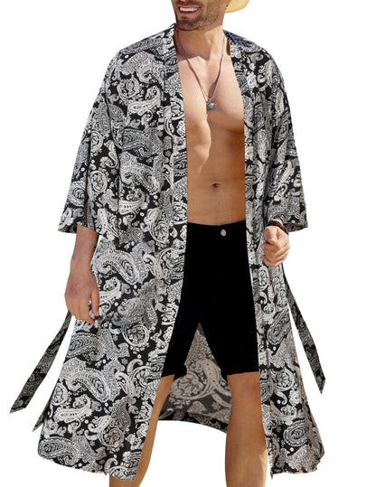COOFANDY Men's Lightweight Kimono Robe Japanese Bathrobes Open Front Long Cardigan Cloak with Belt