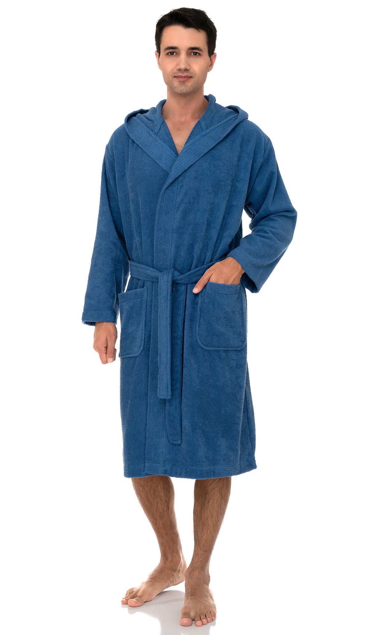 TowelSelections Mens Hooded Robe Cotton Terry Cloth Towel Bathrobe Soft Shower Bath Robes for Men XS to 4X
