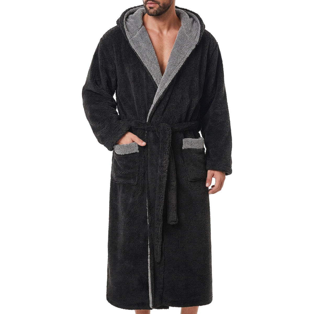 GIISAM Mens Robes Soft Fleece Plush Warm Hooded Thick Heavy Cozy House Coat