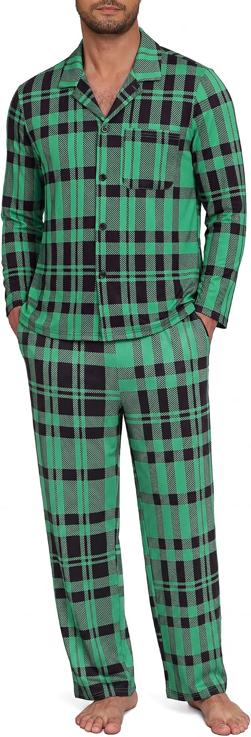 NITAGUT Mens Plaid Pajama Set Long Sleeve Button Down Casual Sleepwear