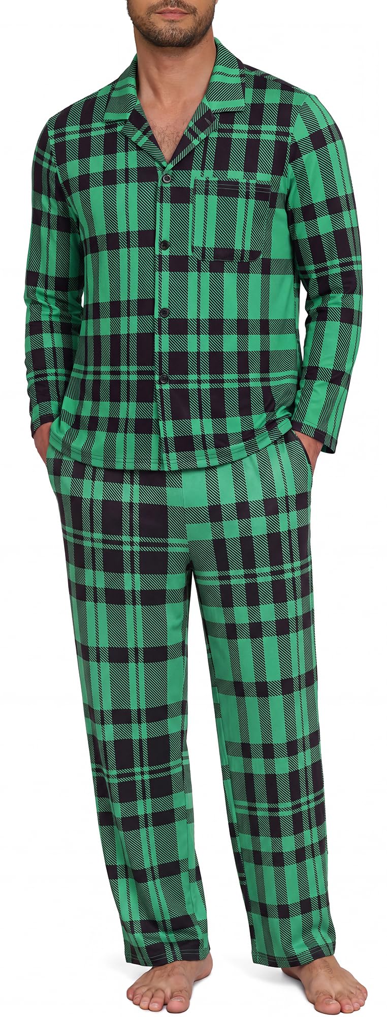 NITAGUT Mens Plaid Pajama Set Long Sleeve Button Down Casual Sleepwear