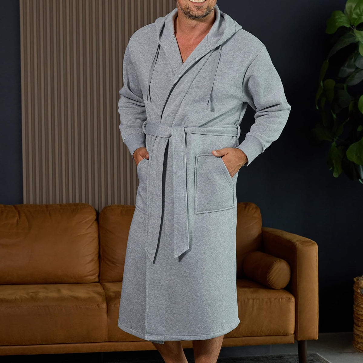 Alexander Del Rossa Men's Long Sleeve Hooded Sweatshirt Robe, Mens Bathrobe