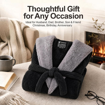 GIISAM Mens Robes Soft Fleece Plush Warm Hooded Thick Heavy Cozy House Coat