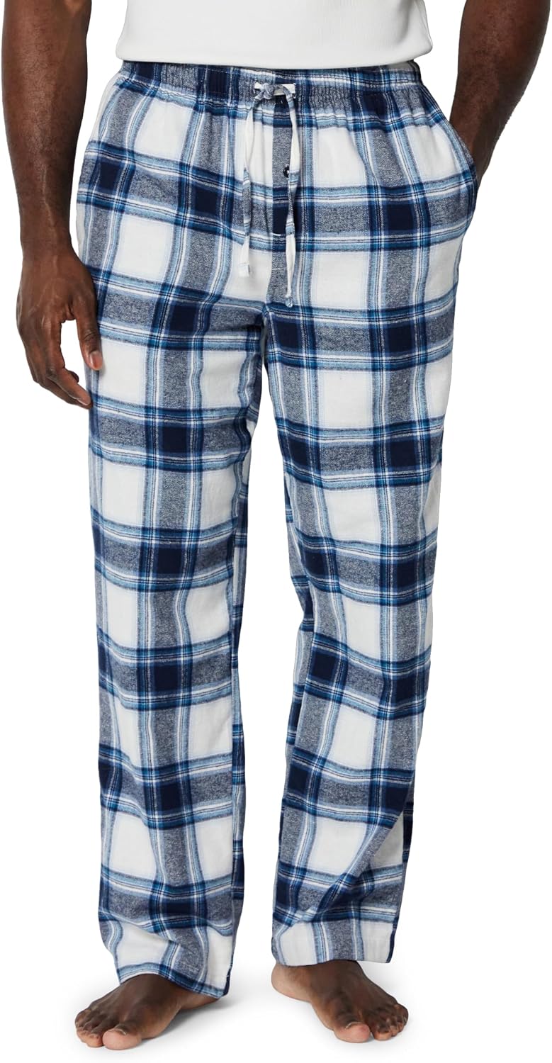 Amazon Essentials Men's 100% Cotton Flannel Sleep Pant, Relaxed Fit Lounge Pants with Elastic Waist and Drawstring