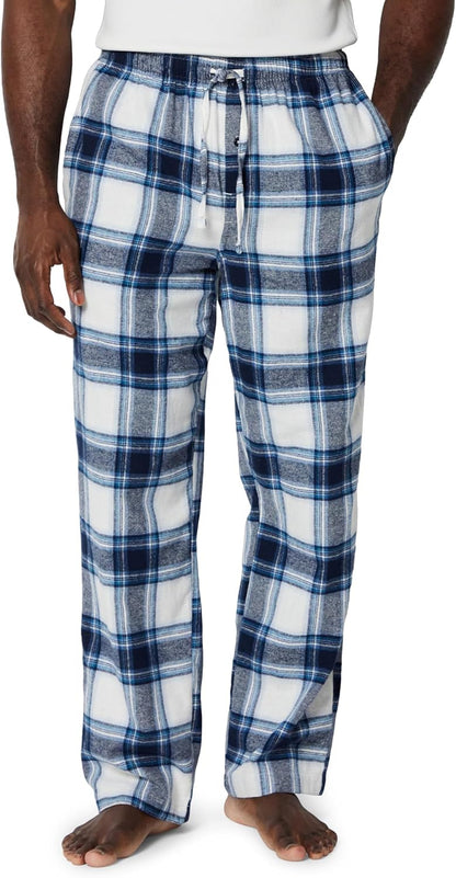 Amazon Essentials Men's 100% Cotton Flannel Sleep Pant, Relaxed Fit Lounge Pants with Elastic Waist and Drawstring