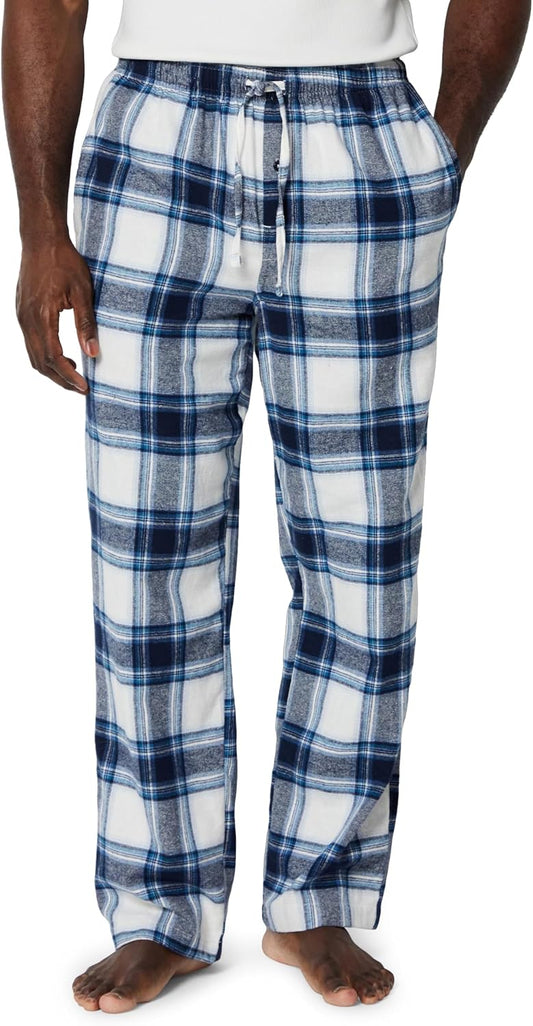 Amazon Essentials Men's 100% Cotton Flannel Sleep Pant, Relaxed Fit Lounge Pants with Elastic Waist and Drawstring