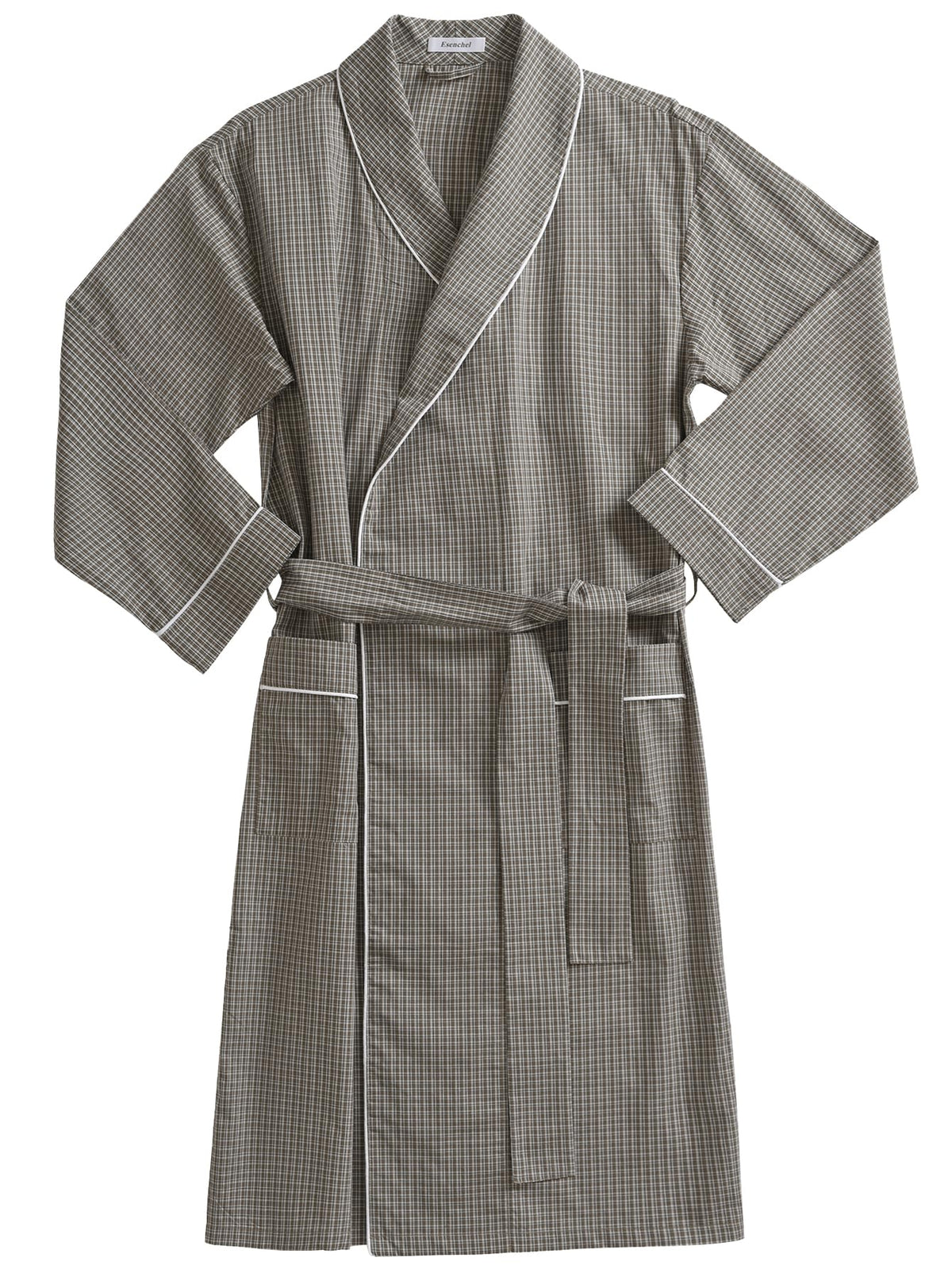 Men's Cotton Plaid Robe Lightweight Bathrobe with Pockets