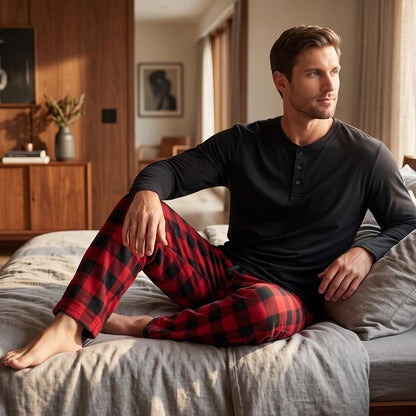 #followme Men's Pajama Set, Henley Top & Flannel Plaid Pajama Pants