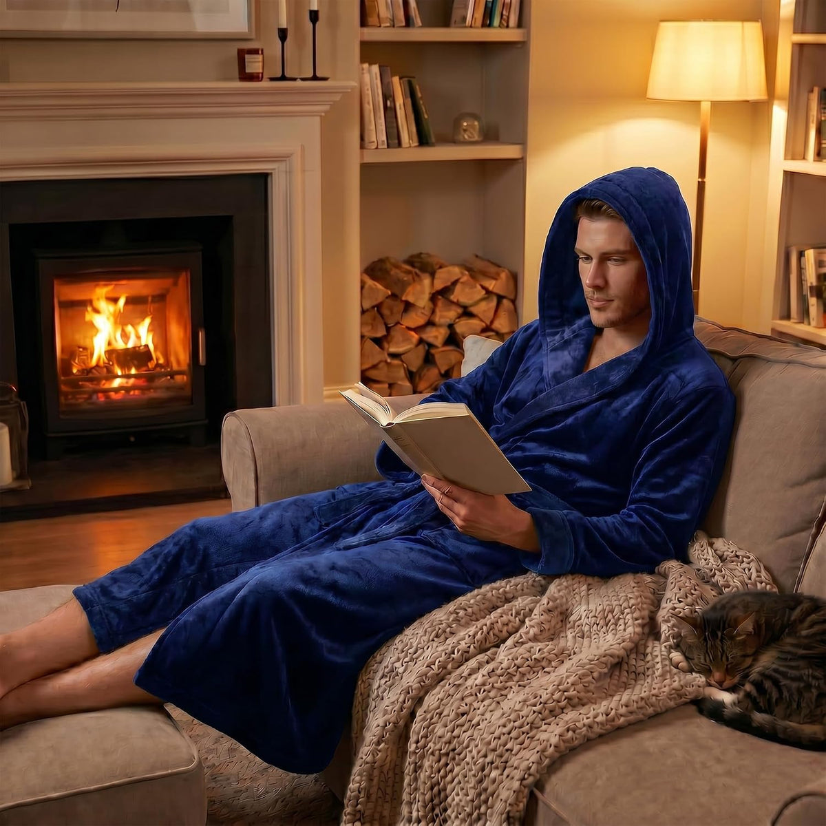 U2SKIIN Mens Hooded Robe, Plush Robes for Men Long Fleece Bathrobe