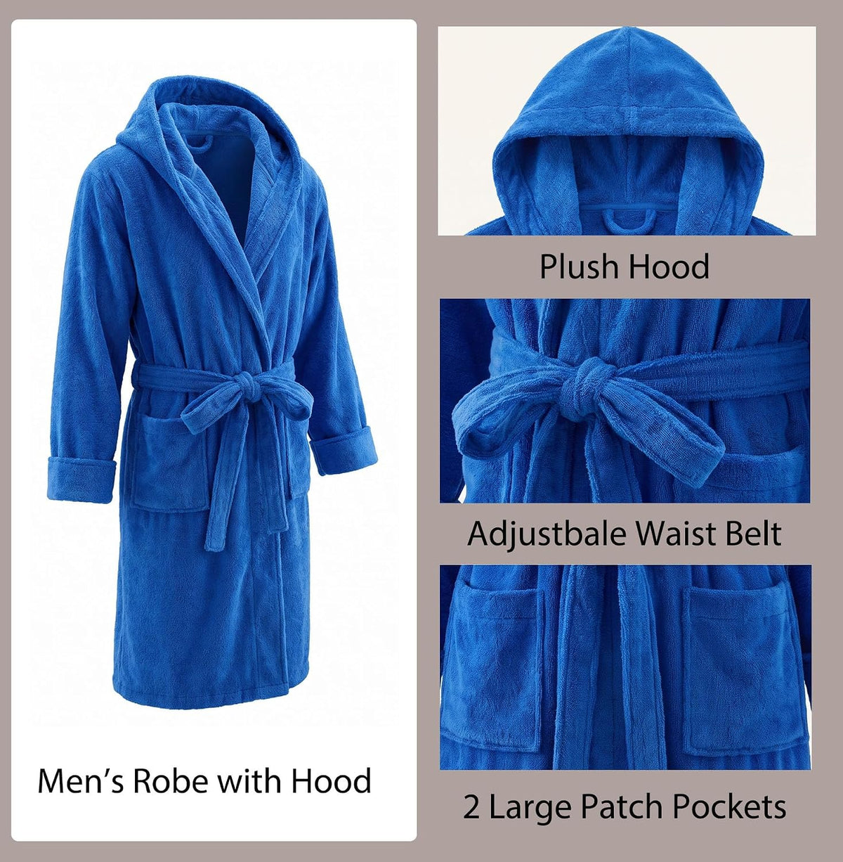 PrinStory Mens Hooded Robe Plush Fleece Robes Soft Long Bathrobe