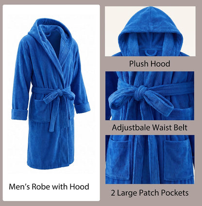 PrinStory Mens Hooded Robe Plush Fleece Robes Soft Long Bathrobe
