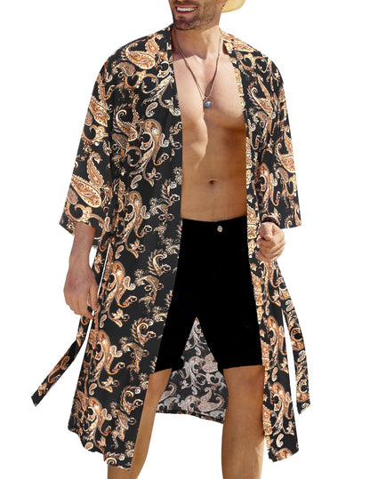 COOFANDY Men's Lightweight Kimono Robe Japanese Bathrobes Open Front Long Cardigan Cloak with Belt