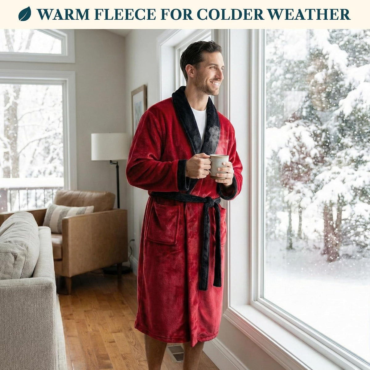PAVILIA Mens Soft Fleece Bathrobe Lightweight Long Robe for Men Shower Bath