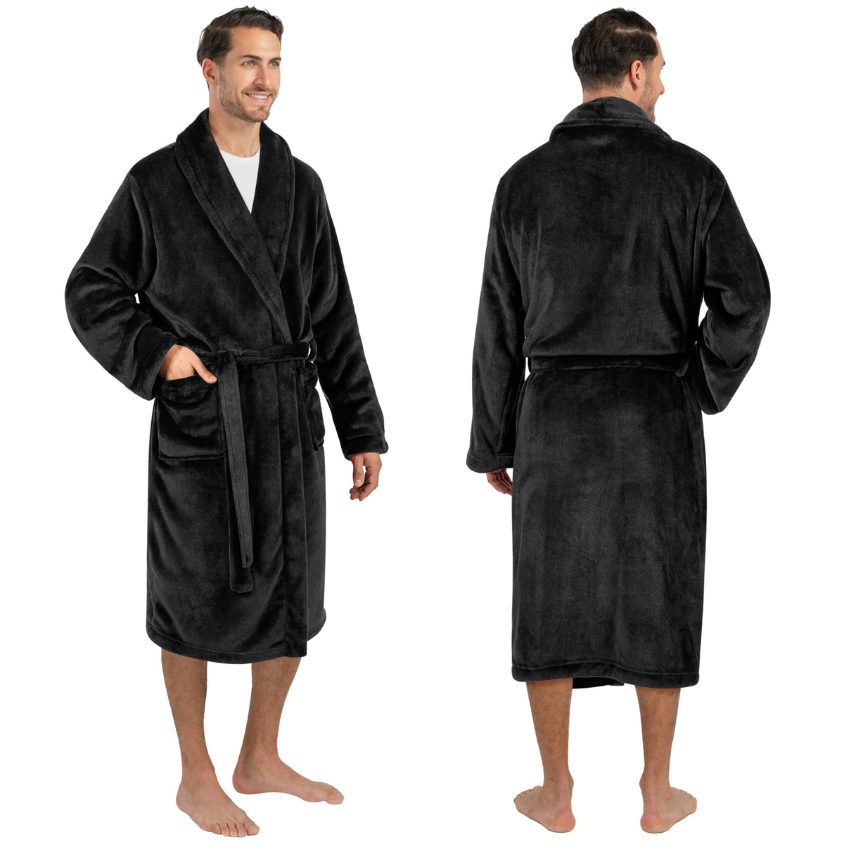 PAVILIA Mens Soft Fleece Bathrobe Lightweight Long Robe for Men Shower Bath