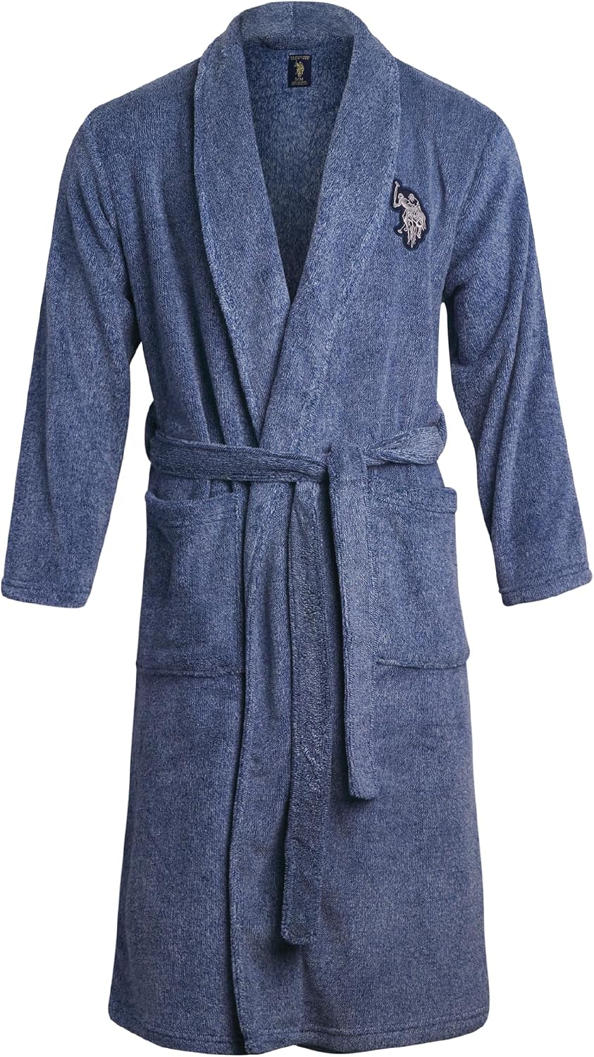 U.S. POLO ASSN. Mens Plush Fleece Bath Robe Shawl Collar with Pockets