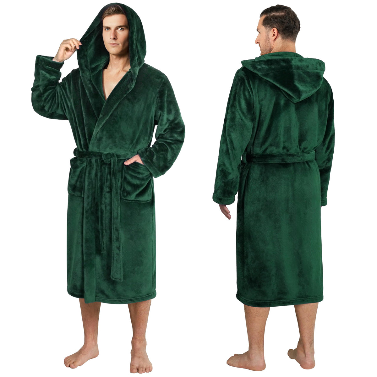 PAVILIA Men's Hooded Fleece Bathrobe Lightweight Long Robe for Men Shower