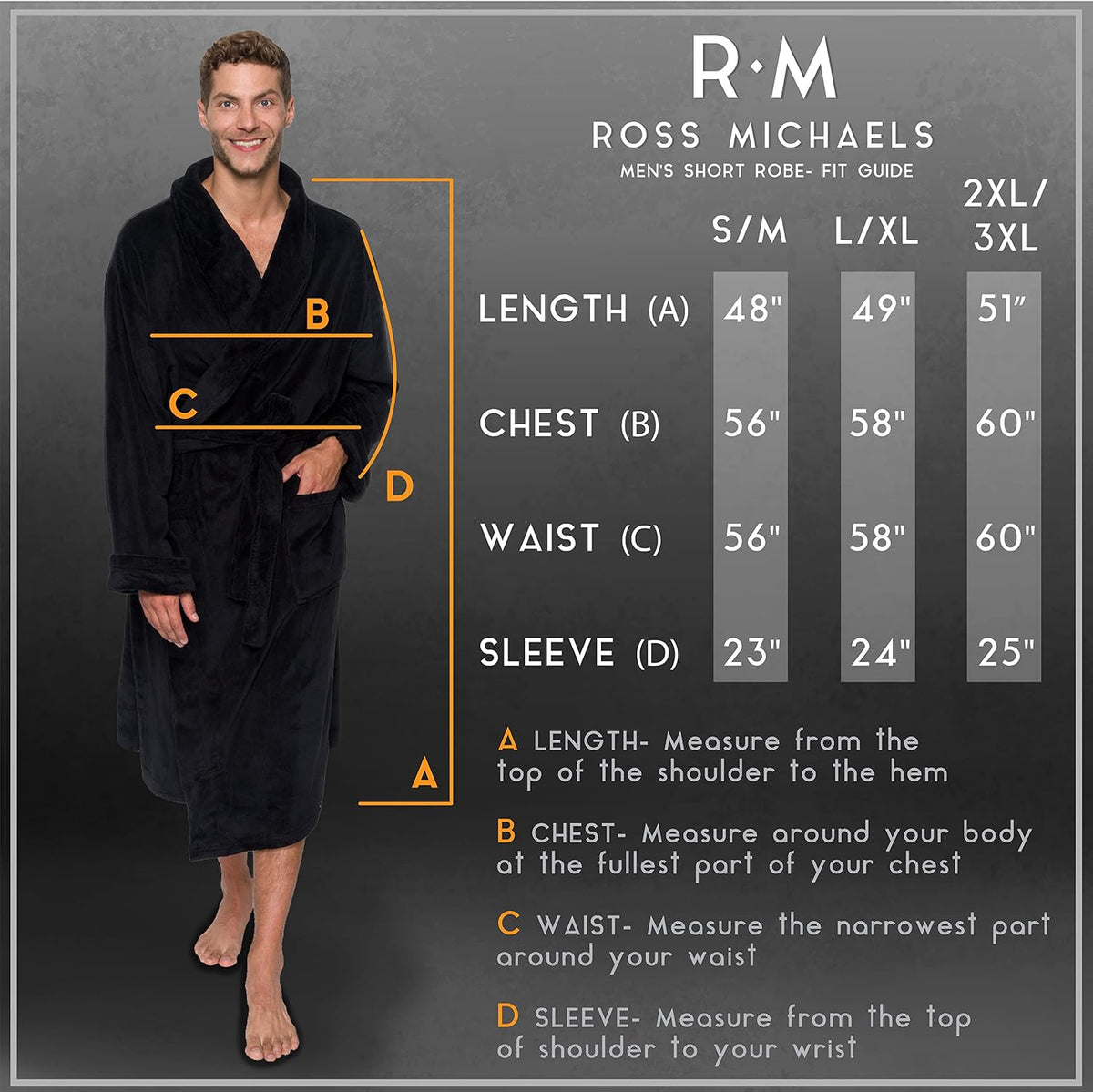 Ross Michaels Mens Robe Shawl Collar Wrap Style - Mid Length Plush Fleece Bathrobe