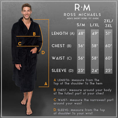 Ross Michaels Mens Robe Shawl Collar Wrap Style - Mid Length Plush Fleece Bathrobe