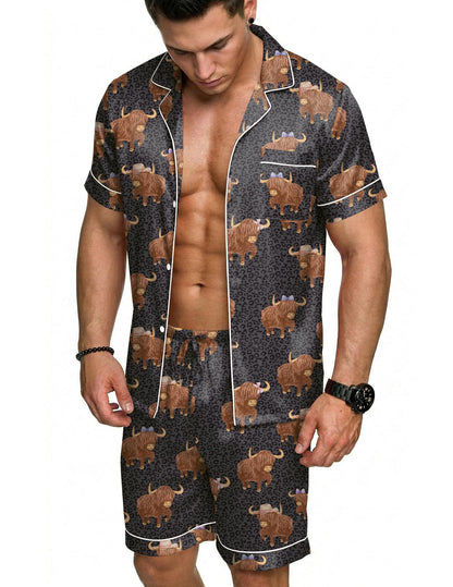 Ekouaer Mens Silk Satin Pajamas Set Short Sleeve Button Up Lounge Pjs Set