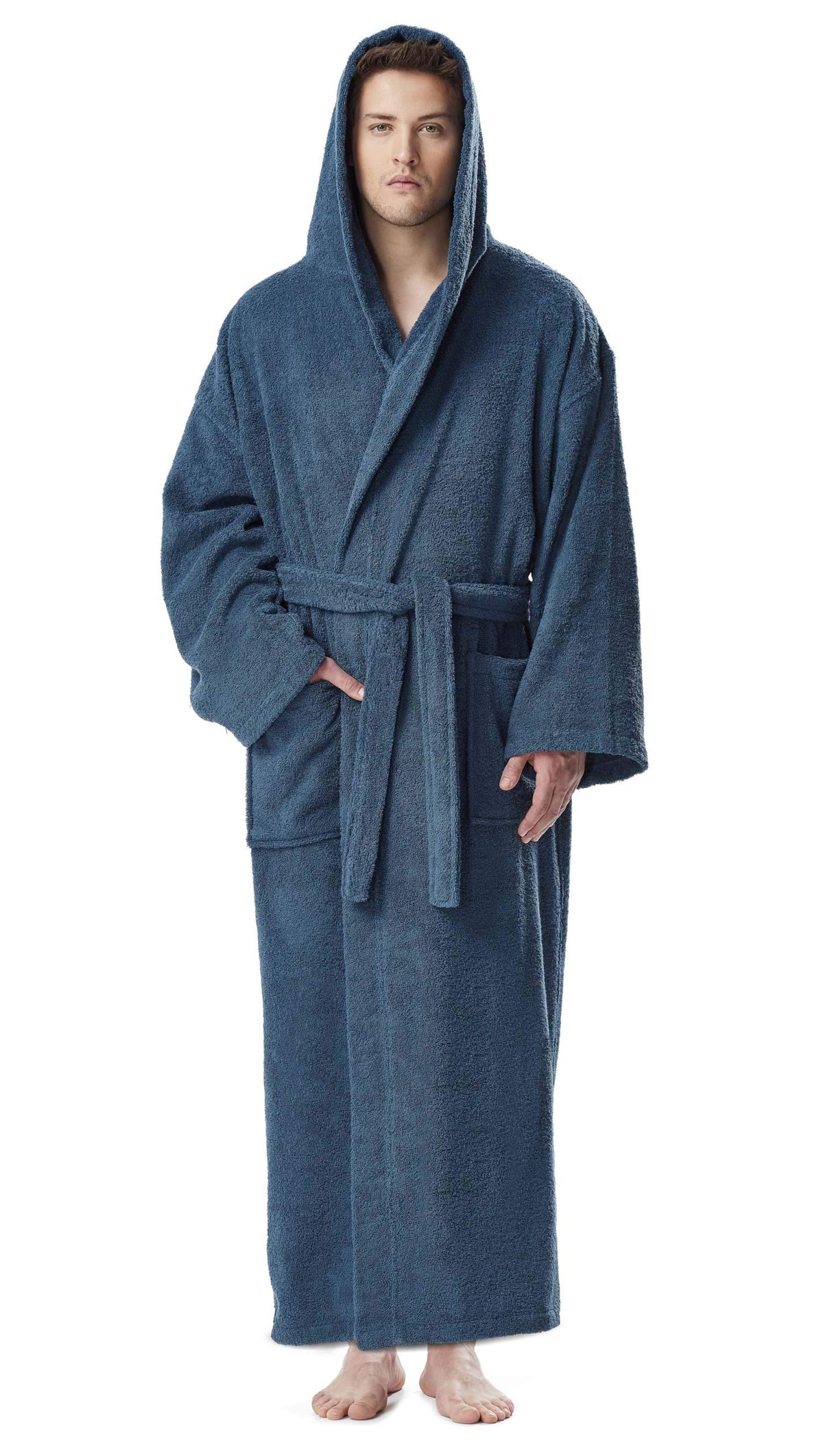 Arus Men's Hooded Classic Bathrobe Turkish Cotton Robe with Full Length Options