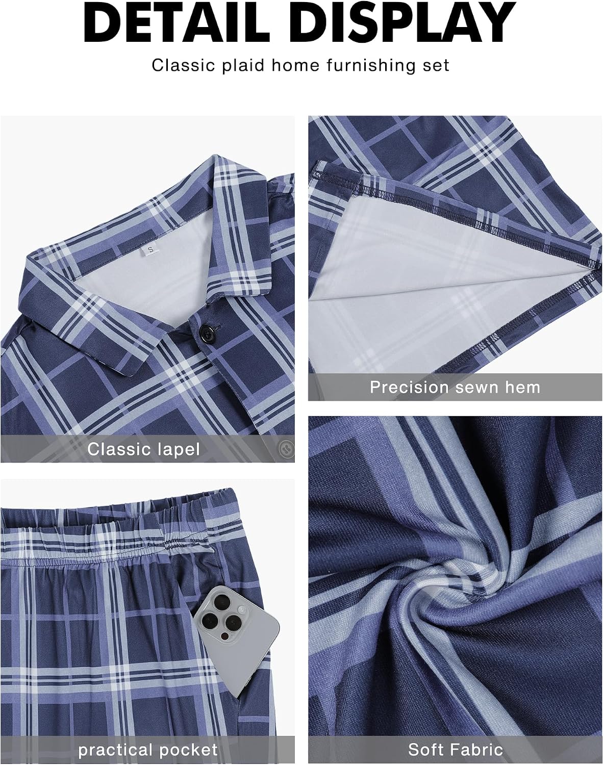 NITAGUT Mens Plaid Pajama Set Long Sleeve Button Down Casual Sleepwear