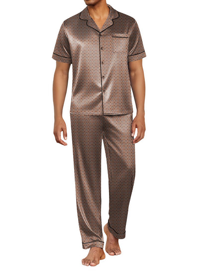 Ekouaer Mens Satin Pajama Set Short Sleeve Button Down Sleepwear with Pant