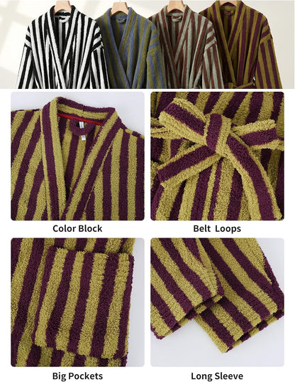 Arssm Womens Striped Fluffy Robe Long Plush Fuzzy Warm Bathrobes