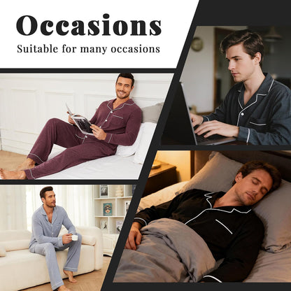 U2SKIIN Mens Pajama Set, Soft Stretch Long Sleeve Sleepwear with Pockets