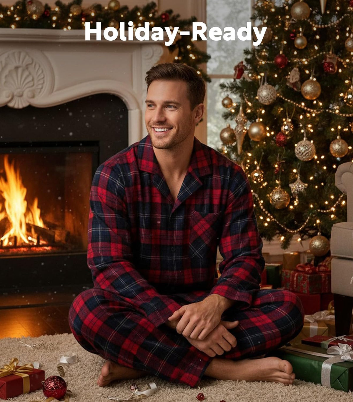 DAVID ARCHY Mens Pajamas Set Flannel Pjs Sets Cotton Pajamas for Men