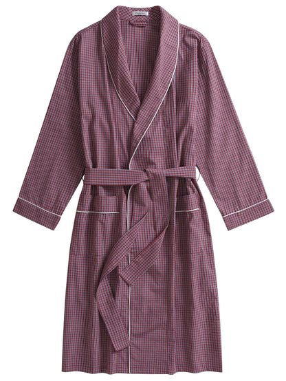 Men's Cotton Plaid Robe Lightweight Bathrobe with Pockets