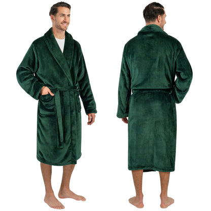 PAVILIA Mens Soft Fleece Bathrobe Lightweight Long Robe for Men Shower Bath
