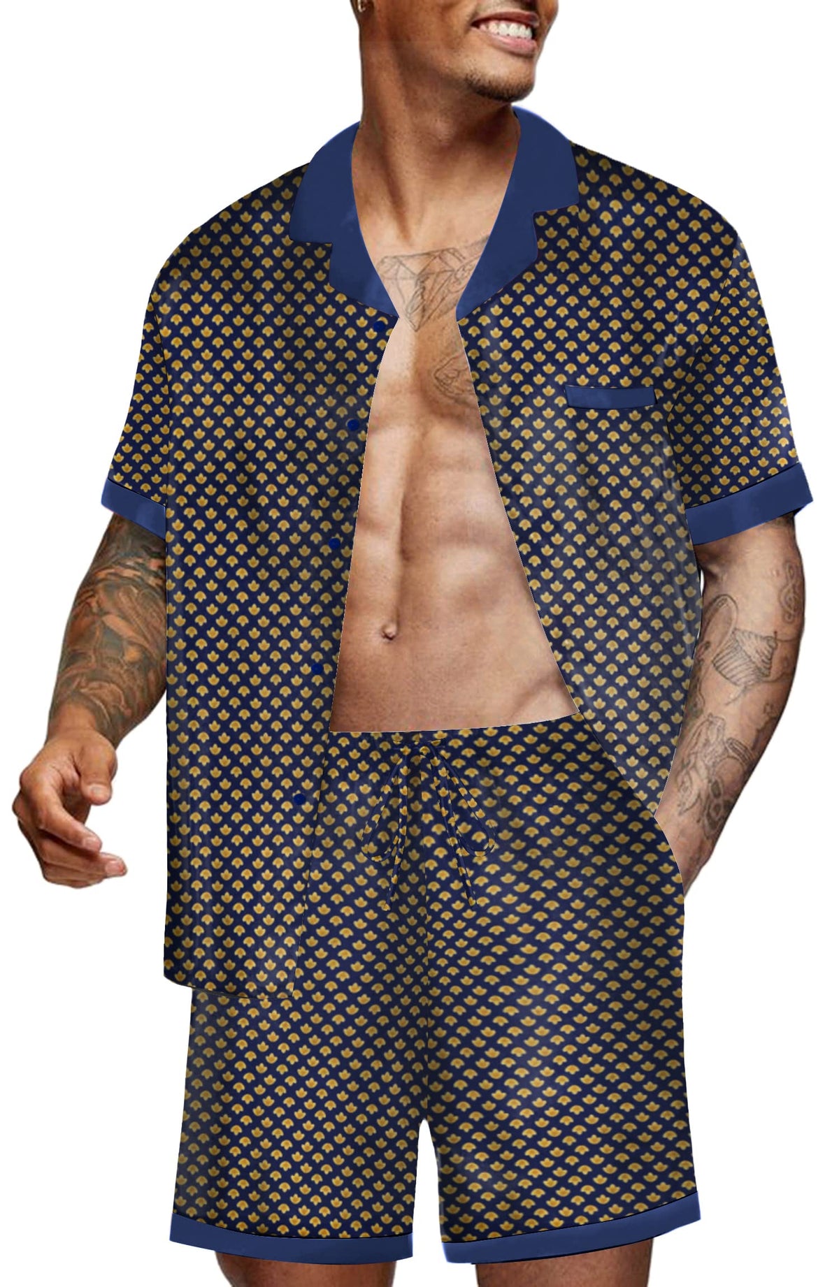 Ekouaer Men Silk Pajamas Set 2 Pieces Satin Pj Button Down Loungewear Sets