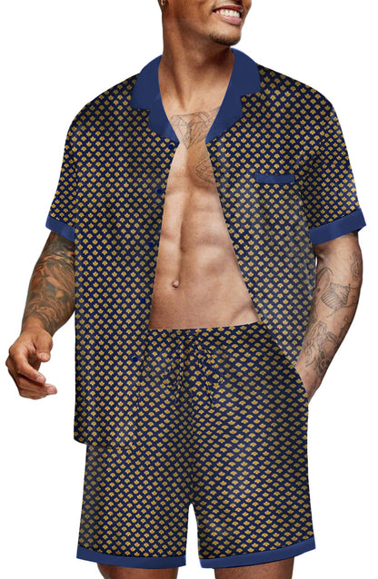 Ekouaer Men Silk Pajamas Set 2 Pieces Satin Pj Button Down Loungewear Sets