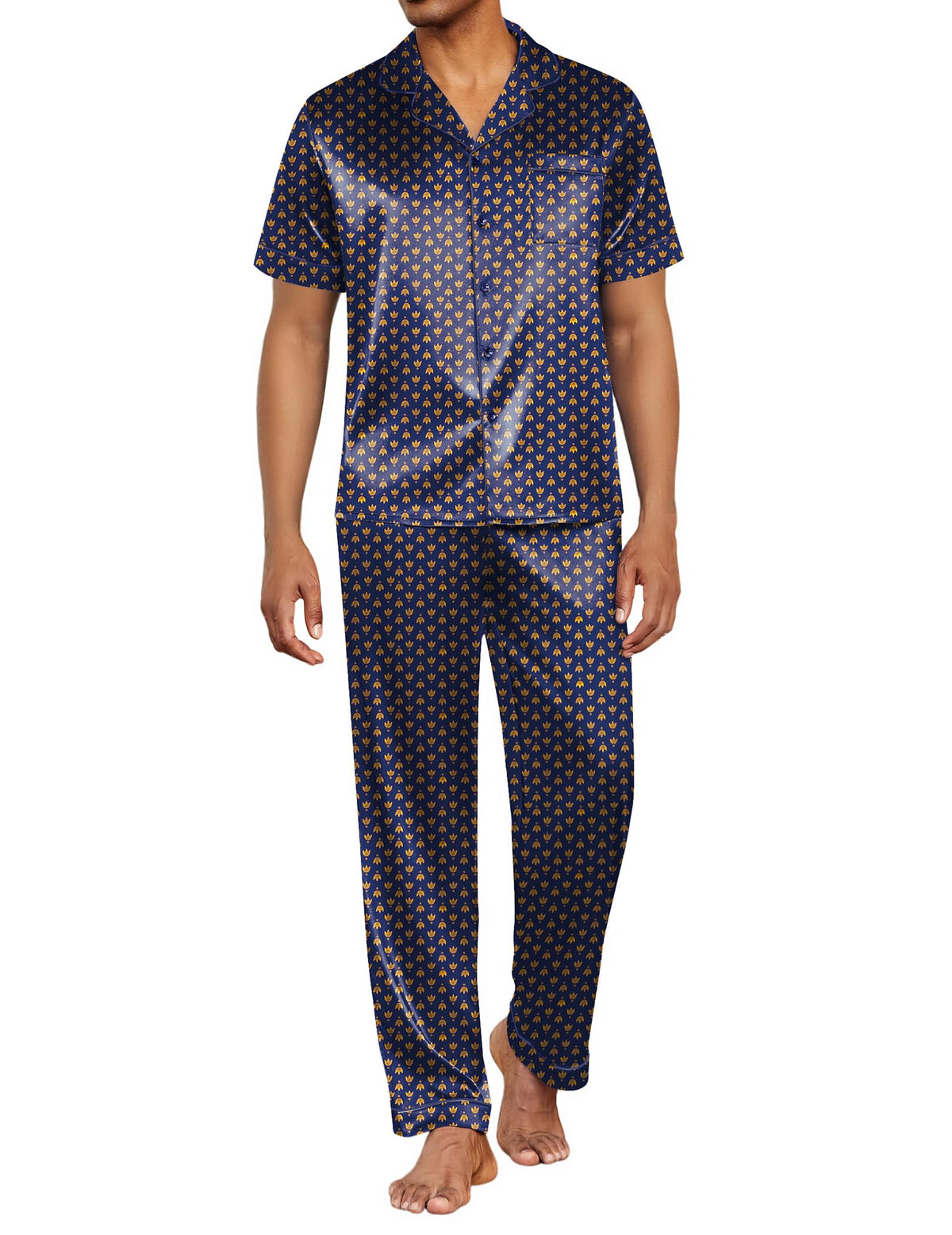 Ekouaer Mens Satin Pajama Set Short Sleeve Button Down Sleepwear with Pant
