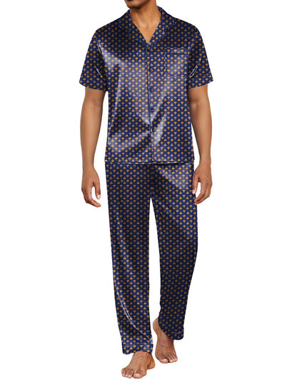 Ekouaer Mens Satin Pajama Set Short Sleeve Button Down Sleepwear with Pant