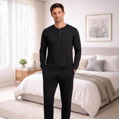 #followme Men's 2-Piece Ultra Soft Pajama Set, Long Sleeve Henley & Joggers