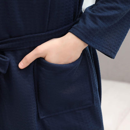 Rojeam Men's Kimono Waffle Robe Unisex Lightweight Soft Knee Length Spa Bathrobe Sleepwear with Pockets