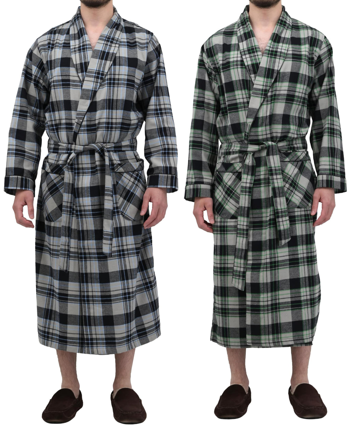 Andrew Scott Mens 2 Pack Long Sleep -Sauna Robe / 100% Cotton Flannel Brush Warm Bathrobe