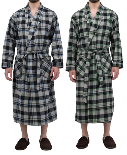 Andrew Scott Mens 2 Pack Long Sleep -Sauna Robe / 100% Cotton Flannel Brush Warm Bathrobe